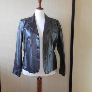 Chadwicks leather button front jacket in Dark Brown